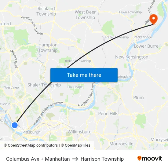 Columbus Ave + Manhattan to Harrison Township map