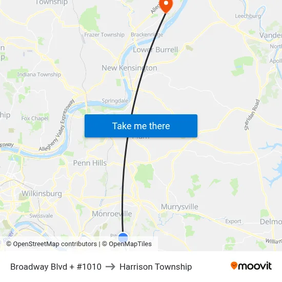 Broadway Blvd + #1010 to Harrison Township map