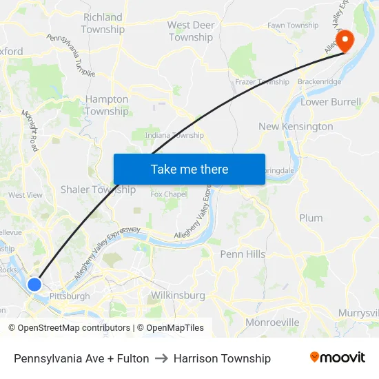 Pennsylvania Ave + Fulton to Harrison Township map