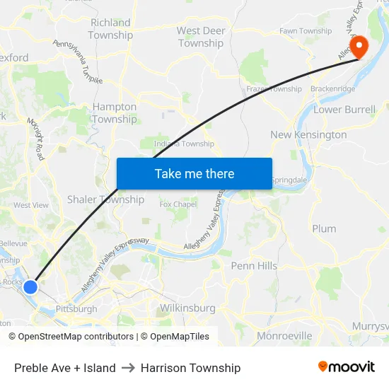 Preble Ave + Island to Harrison Township map