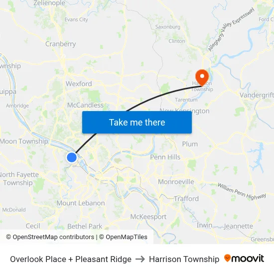 Overlook Place + Pleasant Ridge to Harrison Township map