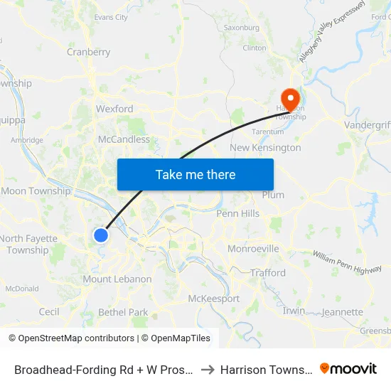 Broadhead-Fording Rd + W Prospect to Harrison Township map