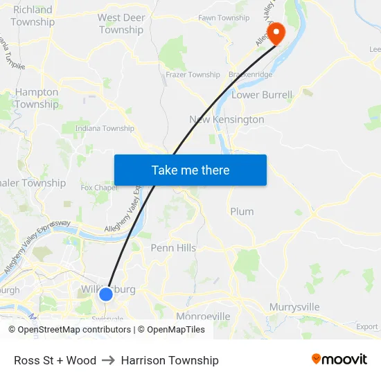 Ross St + Wood to Harrison Township map