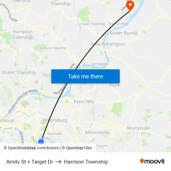 Amity St + Target Dr to Harrison Township map