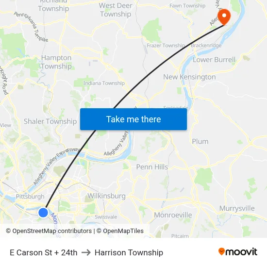 E Carson St + 24th to Harrison Township map