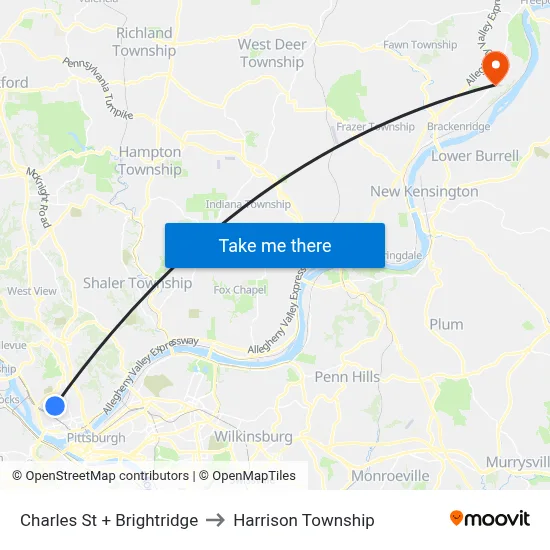 Charles St + Brightridge to Harrison Township map