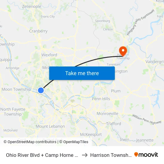 Ohio River Blvd + Camp Horne Ns to Harrison Township map