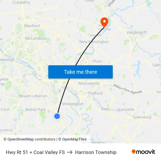 Hwy Rt 51 + Coal Valley FS to Harrison Township map