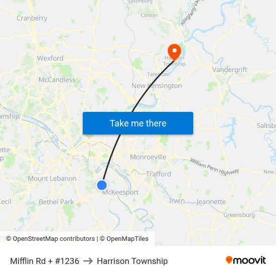 Mifflin Rd + #1236 to Harrison Township map