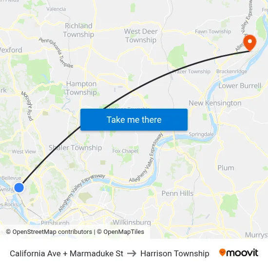 California Ave + Marmaduke St to Harrison Township map