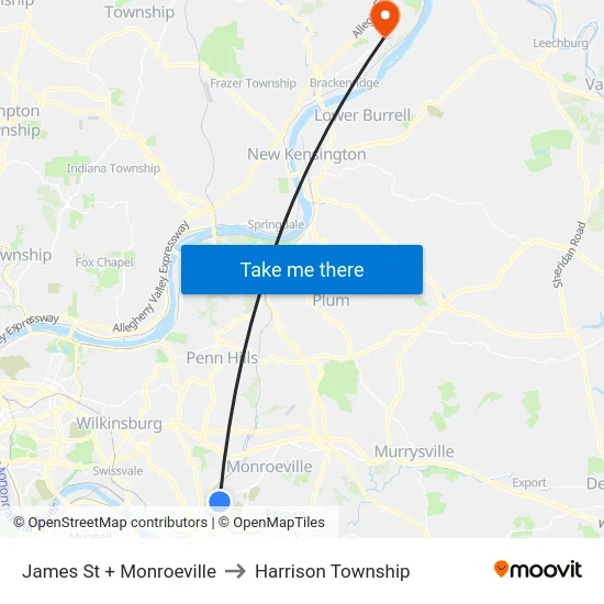 James St + Monroeville to Harrison Township map