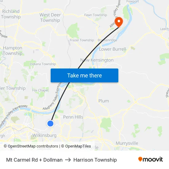 Mt Carmel Rd + Dollman to Harrison Township map