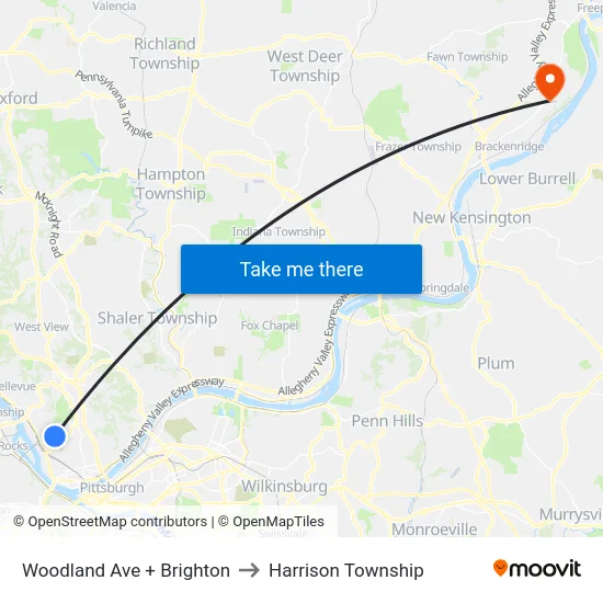 Woodland Ave + Brighton to Harrison Township map