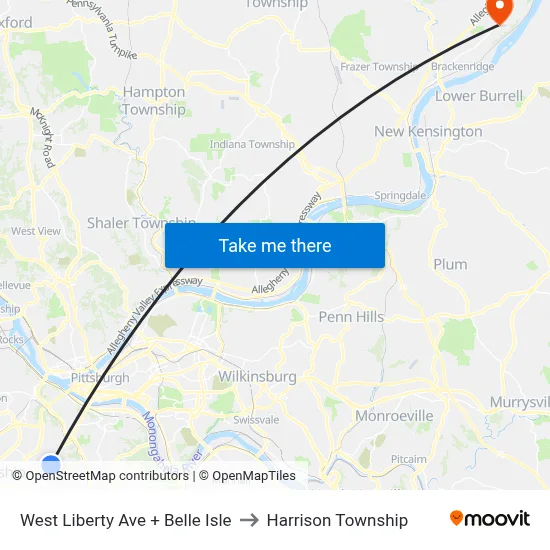 West Liberty Ave + Belle Isle to Harrison Township map