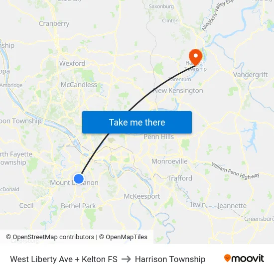 West Liberty Ave + Kelton FS to Harrison Township map
