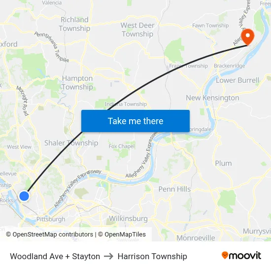 Woodland Ave + Stayton to Harrison Township map