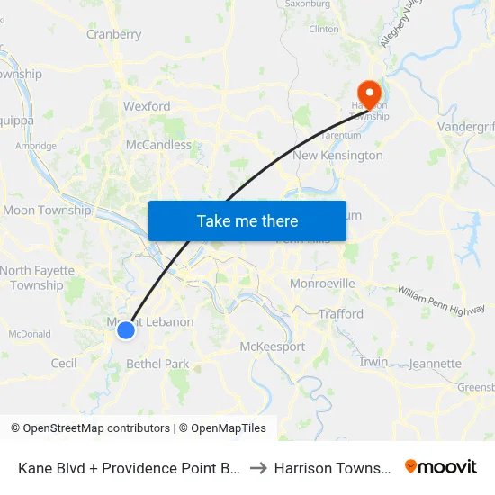 Kane Blvd + Providence Point Blvd to Harrison Township map
