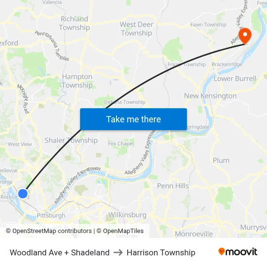 Woodland Ave + Shadeland to Harrison Township map