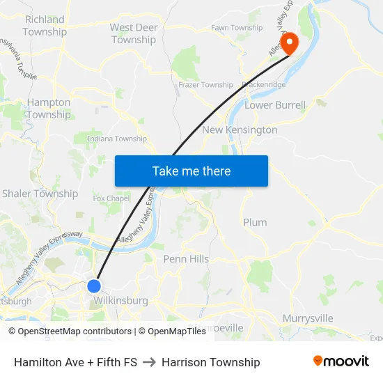 Hamilton Ave + Fifth FS to Harrison Township map