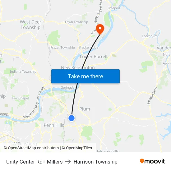 Unity-Center Rd+ Millers to Harrison Township map