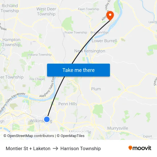 Montier St + Laketon to Harrison Township map