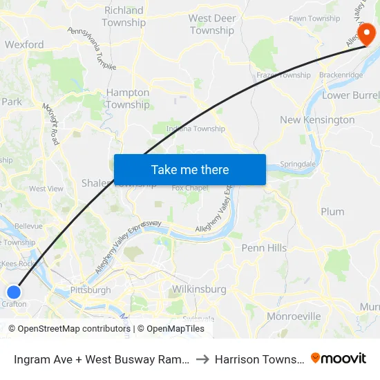 Ingram Ave + West Busway Ramp FS to Harrison Township map