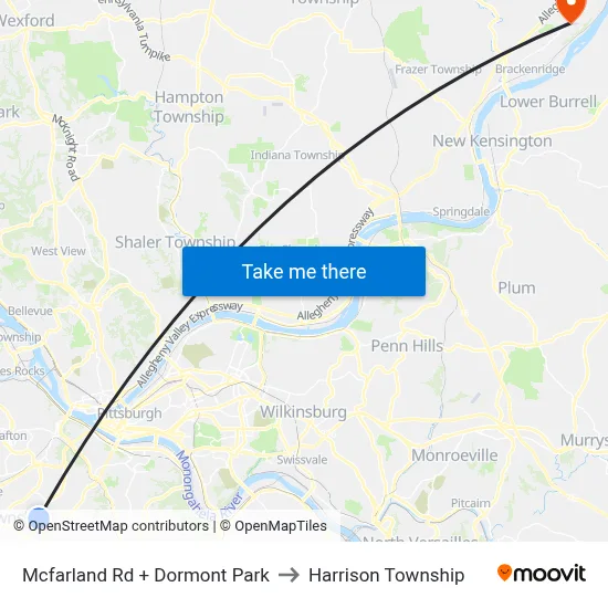 Mcfarland Rd + Dormont Park to Harrison Township map