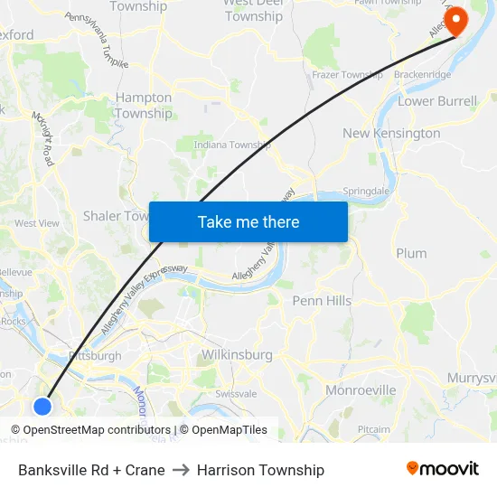 Banksville Rd + Crane to Harrison Township map