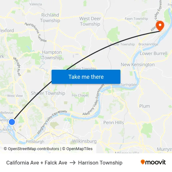 California Ave + Falck Ave to Harrison Township map