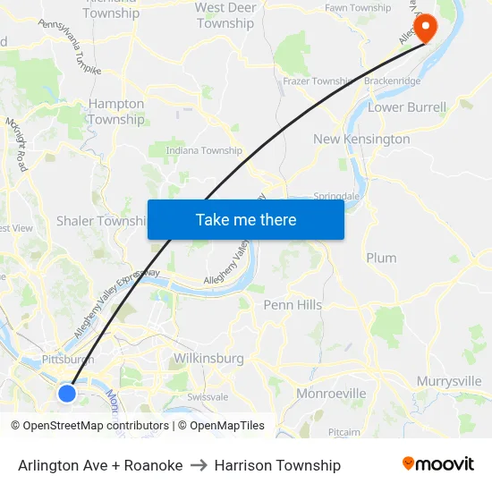 Arlington Ave + Roanoke to Harrison Township map