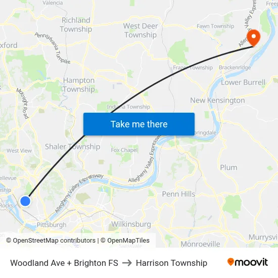 Woodland Ave + Brighton FS to Harrison Township map