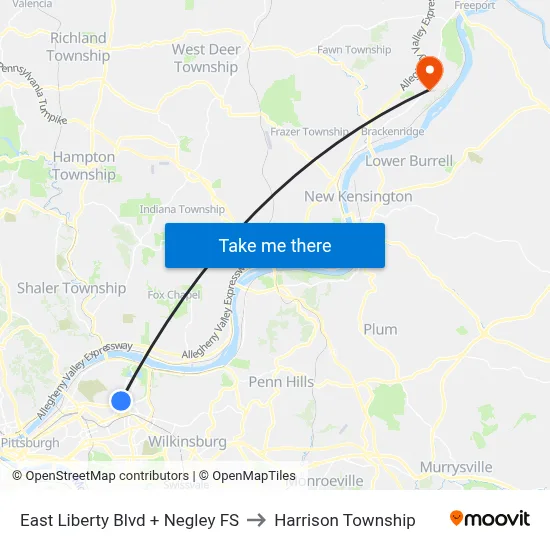 East Liberty Blvd + Negley FS to Harrison Township map