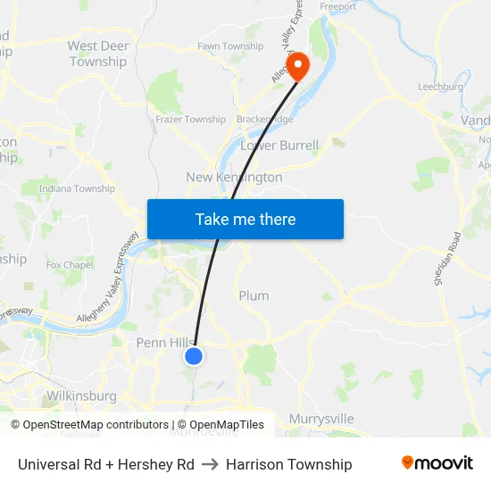 Universal Rd + Hershey Rd to Harrison Township map