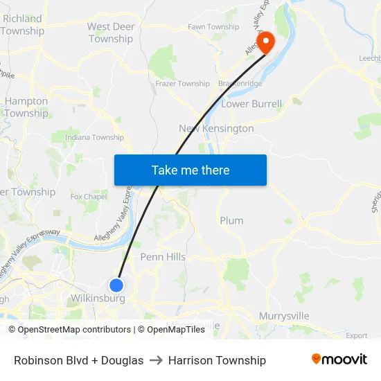 Robinson Blvd + Douglas to Harrison Township map