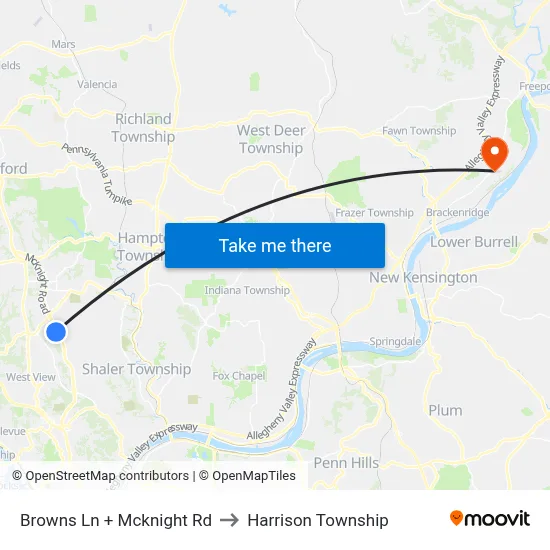 Browns Ln + Mcknight Rd to Harrison Township map