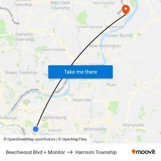Beechwood Blvd + Monitor to Harrison Township map