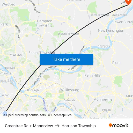 Greentree Rd + Manorview to Harrison Township map