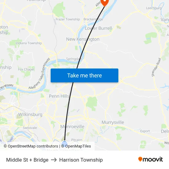 Middle St + Bridge to Harrison Township map