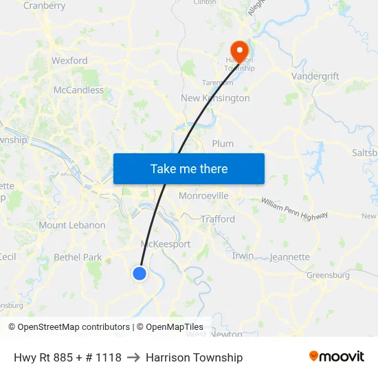 Hwy Rt 885 + # 1118 to Harrison Township map
