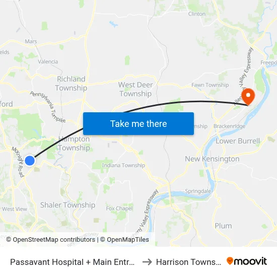 Passavant Hospital + Main Entrance to Harrison Township map