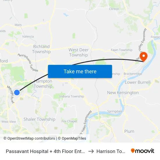 Passavant Hospital + 4th Floor Entrance Bldg T to Harrison Township map