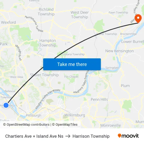 Chartiers Ave + Island Ave Ns to Harrison Township map