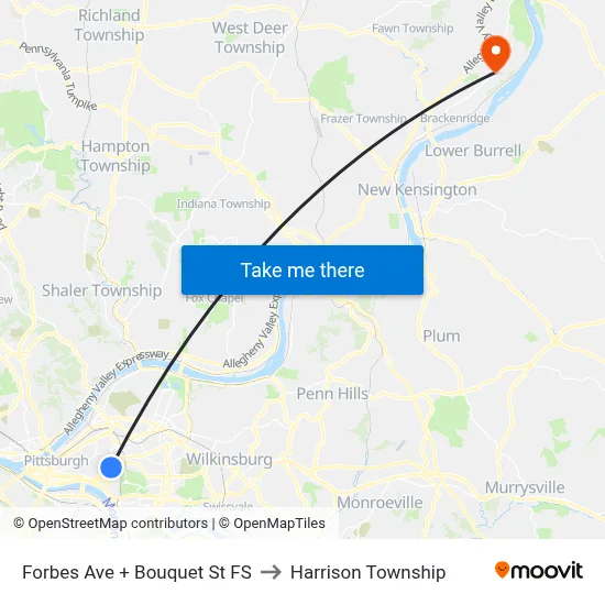 Forbes Ave + Bouquet St FS to Harrison Township map
