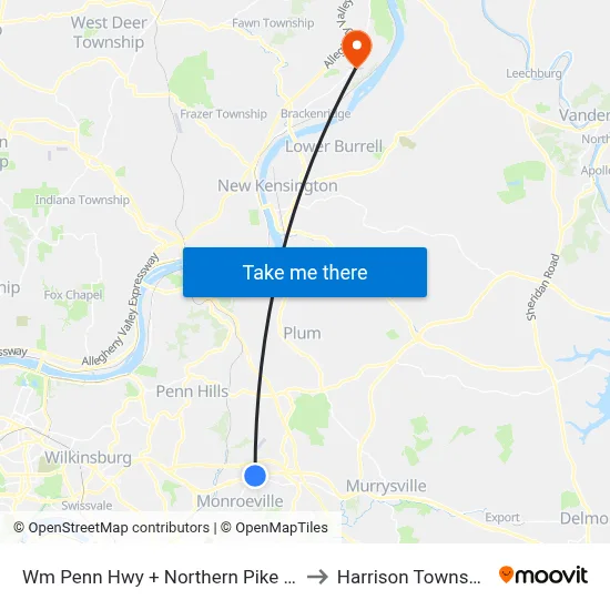 Wm Penn Hwy + Northern Pike FS to Harrison Township map