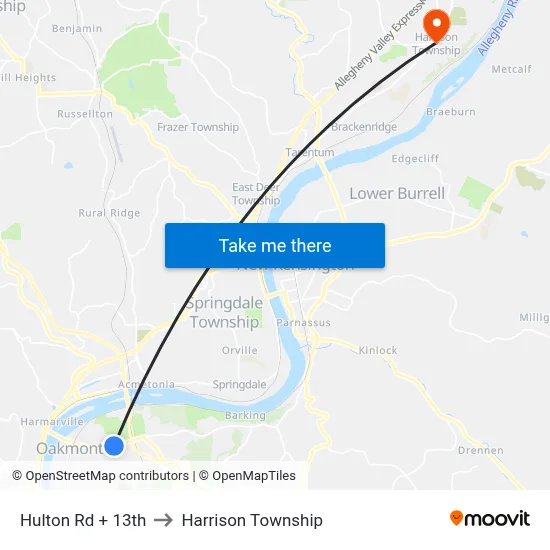 Hulton Rd + 13th to Harrison Township map
