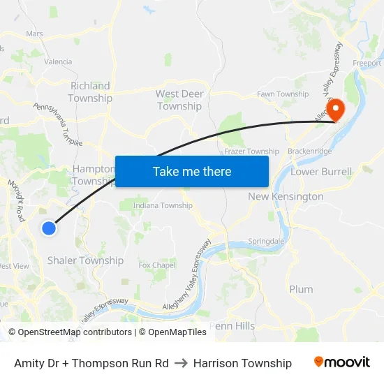 Amity Dr + Thompson Run Rd to Harrison Township map