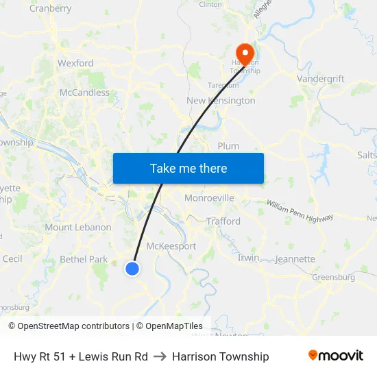 Hwy Rt 51 + Lewis Run Rd to Harrison Township map