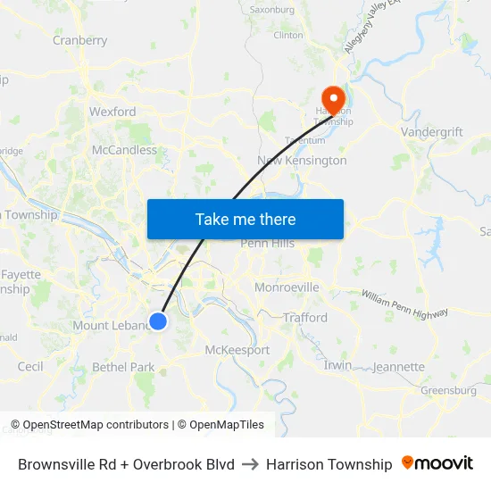 Brownsville Rd + Overbrook Blvd to Harrison Township map