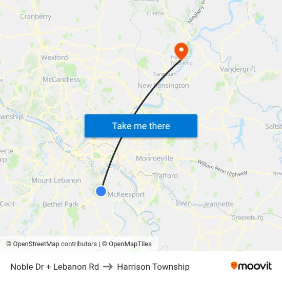Noble Dr + Lebanon Rd to Harrison Township map