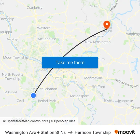 Washington Ave + Station St Ns to Harrison Township map